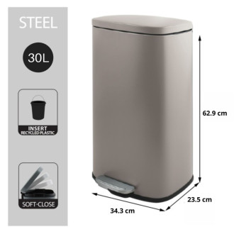 Spirella pedálový odpadkový kôš AKIRA matná šedo-hnedá oceľ soft-close 30 L 10.21566