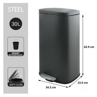 Spirella pedálový odpadkový kôš AKIRA matná šedá oceľ soft-close 30 L 10.21565