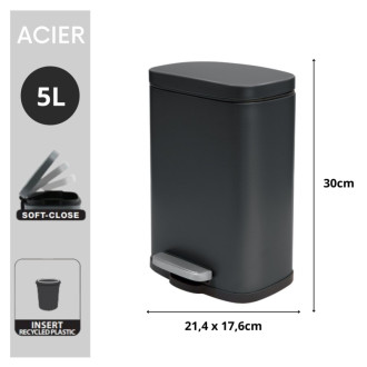 Spirella pedálový odpadkový kôš AKIRA matná čierna oceľ 5 L 10.19834
