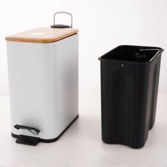 Spirella pedálový odpadkový kôš ERIK biela oceľ bambusové veko 5 L 10.22581