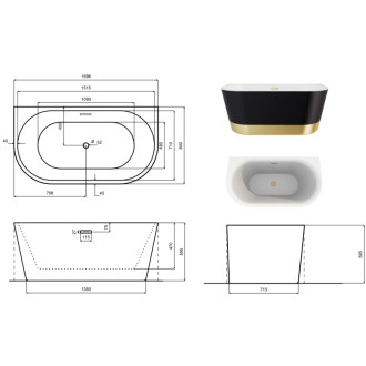 Voľne stojaca vaňa VICA NEW s pásom, sifón s prepadom
