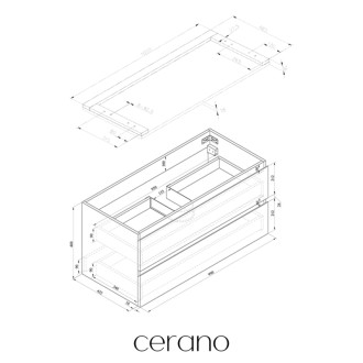 CERANO - Kúpeľňová skrinka Carole s doskou pod umývadlo - 36 mm - betónovo šedá - 101x51,6x46,5 cm
