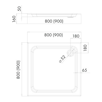 Omnires INVEST PROJECT akrylátová sprchová vanička, 90x90, biela lesk INVESTPROJECT90-KBP