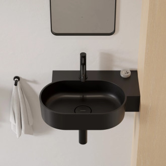 Omnires OVO M+ umývadlo na dosku/závesné pravé, 55 x 38 cm, čierna lava mat OVO555UWPBLV