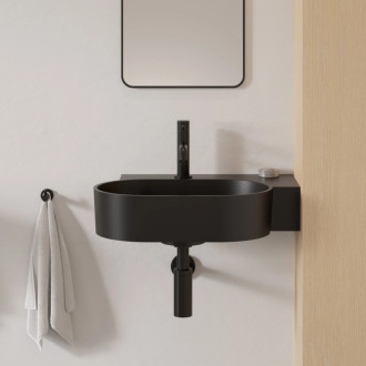 Omnires OVO M+ umývadlo na dosku/závesné pravé, 55 x 38 cm, čierna lava mat OVO555UWPBLV