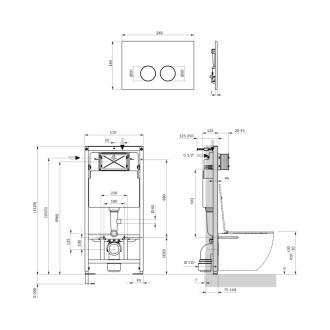 Omnires STRONGFRAME + MINIMAL podomietkový WC set s ECO splach, čierna mat STFWCECO1M-RBLM