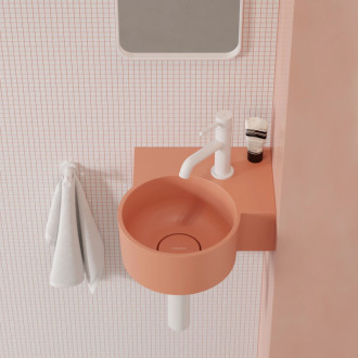 Omnires OVO M+ umývadlo na dosku/závesné pravé, 33 x 34 cm, coral mat OVO335UWPCO