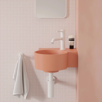 Omnires OVO M+ umývadlo na dosku/závesné pravé, 33 x 34 cm, coral mat OVO335UWPCO