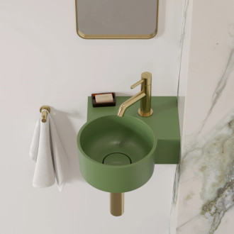 Omnires OVO M+ umývadlo na dosku/závesné pravé, 33 x 34 cm, olive mat OVO335UWPOL