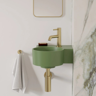 Omnires OVO M+ umývadlo na dosku/závesné pravé, 33 x 34 cm, olive mat OVO335UWPOL