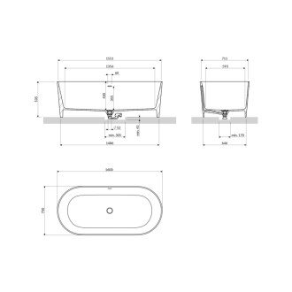 Omnires OVO P+ voľne stojaca vaňa s prepadom, 160 x 75 cm, biela lesk OVO160WWZPBP