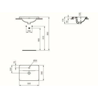 Zápustné umývadlo Ideal Standard Connect 40x51 cm otvor pre batériu uprostred E504301