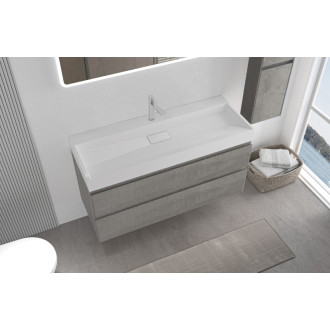 CERANO - Kúpeľňová skrinka Carole - betónovo šedá + umývadlo z lit. mramoru Vita - otvor - biela matná - 100x58x46 cm