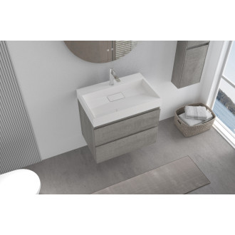 CERANO - Kúpeľňová skrinka Carole - betónovo šedá + umývadlo z lit. mramoru Vita - otvor - biela matná - 70x58x46 cm