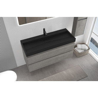 CERANO - Kúpeľňová skrinka Carole - betónovo šedá + umývadlo z lit. mramoru Vita - otvor - čierna matná - 100x58x46 cm