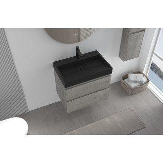 CERANO - Kúpeľňová skrinka Carole - betónovo šedá + umývadlo z lit. mramoru Vita - otvor - čierna matná - 70x58x46 cm