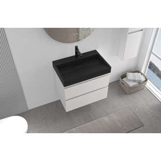 CERANO - Kúpeľňová skrinka Carole - biela matná + umývadlo z lit. mramoru Vita - otvor - čierna matná - 70x58x46 cm