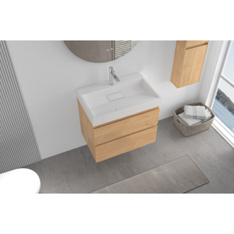 CERANO - Kúpeľňová skrinka Carole - dub medový + umývadlo z lit. mramoru Vita - otvor - biela matná - 70x58x46 cm