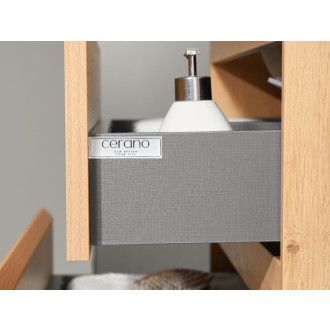 CERANO - Kúpeľňová skrinka Carole - dub medový + umývadlo z lit. mramoru Vita - otvor - čierna matná - 70x58x46 cm