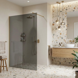 REA Sprchová zástena Flexi Grey / Brush Gold 90 KPL-K99285