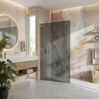 REA Sprchová zástena Flexi Grey / Brush Gold 130 KPL-K99281