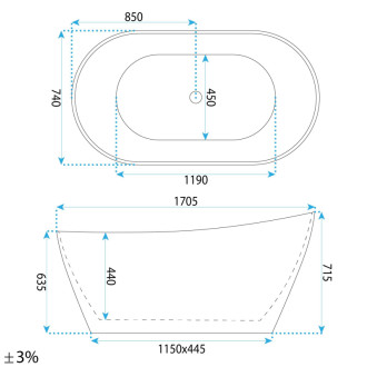 REA Voľne stojaca akrylátová vaňa Lusso Slim 170 REA-W0504