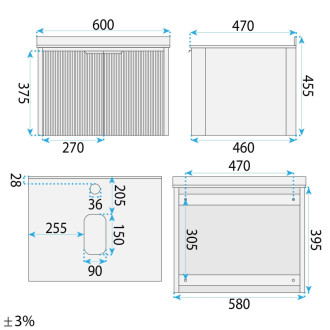 REA Sada kúpeľňového nábytku s umývadlom Marti 60cm Grey REA-M0031