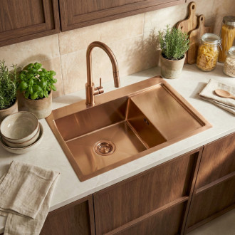 REA Oceľový drez Fín BRUSH COPPER KPL-06018