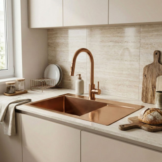 REA Oceľový drez Fín BRUSH COPPER KPL-06018