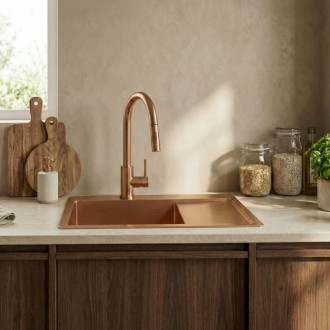 REA Oceľový drez Fín BRUSH COPPER KPL-06018