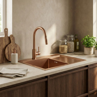 REA Oceľový drez Fín BRUSH COPPER KPL-06018