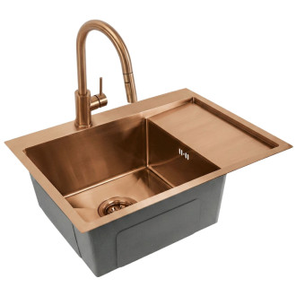 REA Oceľový drez Fín BRUSH COPPER KPL-06018