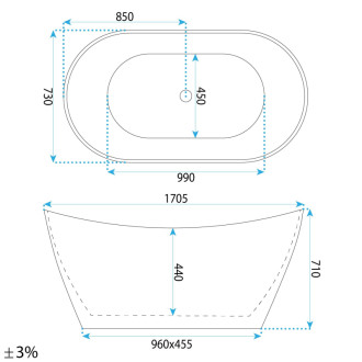 REA Voľne stojaca akrylátová vaňa Ferrano Slim Nature 170 KPL-W7505