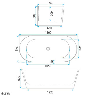 REA Akrylátová vaňa CAPRI SLIM 150cm KPL-W7503