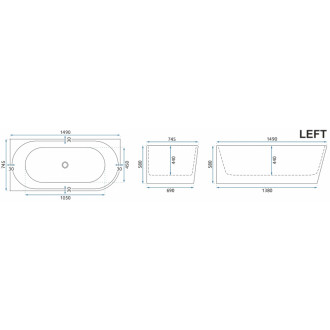 REA Rohová akrylová vaňa SYDNEY BELLANTO LEFT 150cm KPL-W8250