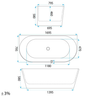 REA Akrylátová vaňa CAPRI SLIM 170cm KPL-W8331