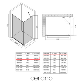 CERANO - Sprchovací kút Antelo L/P - 6 mm - chróm, transparentné sklo - 75x30x190 cm - otočný