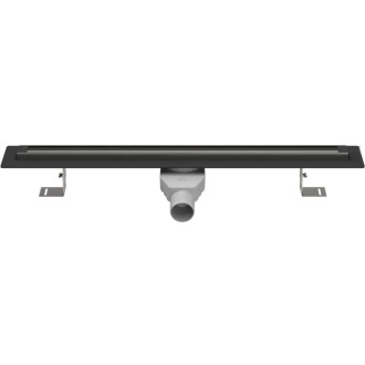 Podlahový lineárny žľab Slim line čierny 900mm, otočný bočný sifón D50, mriežka Slim Premium čierna