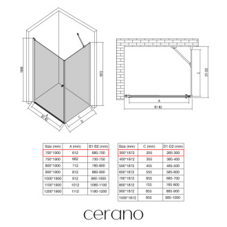 CERANO - Sprchovací kút Antelo L/P - 6 mm - chróm, transparentné sklo - 70x30x190 cm - otočný