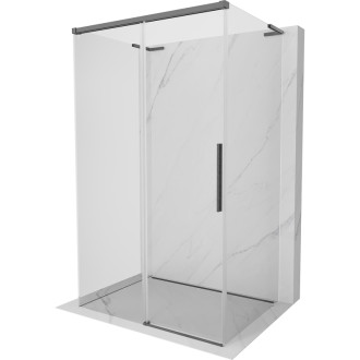 Mexen Rox-3S L třístěnný posuvný sprchový kout 145 x 110 cm, průhledný, kartáčovaná pistole gray - 8C2L-145-110-66-00-3S