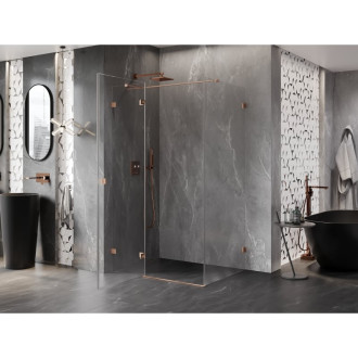Sprchovací kút Mexen Lunar T s ľavým výklopným uchytením 70 x 80 cm, priehľadný, kartáčovaná meď - 834T-070-080-65-00-L