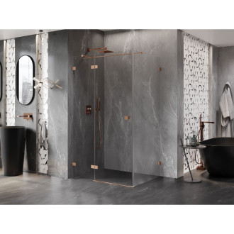 Sprchovací kút Mexen Lunar T s ľavým výklopným uchytením 70 x 110 cm, priehľadný, kartáčovaná meď - 834T-070-110-65-00-L