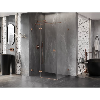 Sprchovací kút Mexen Lunar T s ľavým výklopným uchytením 80 x 110 cm, priehľadný, kartáčovaná meď - 834T-080-110-65-00-L