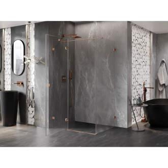Sprchovací kút Mexen Lunar T s ľavým výklopným uchytením 80 x 120 cm, priehľadný, kartáčovaná meď - 834T-080-120-65-00-L