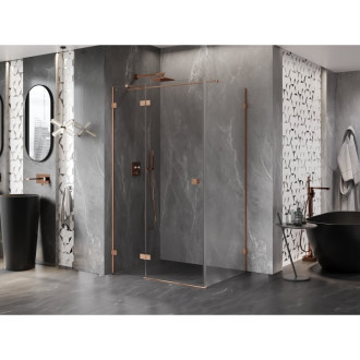 Sprchovací kút Mexen Lunar T s ľavým výklopným uchytením 85 x 80 cm, priehľadný, kartáčovaná meď - 834T-085-080-65-00-L