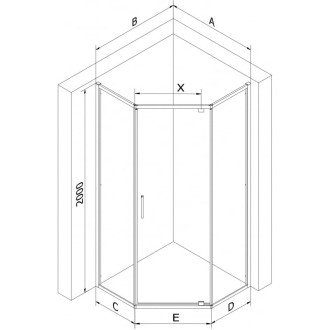 Sprchovací kút Mexen Exo päťuholníkový výklopný 100 x 80 cm, priehľadný, chróm - 812-100-080-01-00