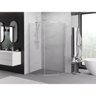 Sprchovací kút Mexen Exo päťuholníkový výklopný 100 x 80 cm, priehľadný, chróm - 812-100-080-01-00