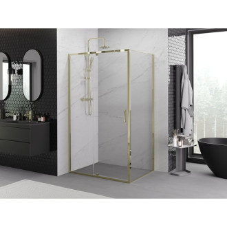 Sprchovací kút Mexen Exo s výklopným mechanizmom 135 x 110 cm, priehľadný, zlatý - 819-135-110-50-00
