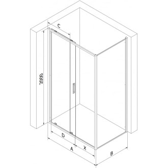 Posuvný sprchovací kút Mexen Exo 145 x 120 cm, priehľadný, čierny - 8151-145-120-70-00