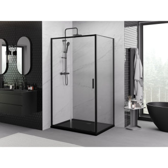 Posuvný sprchovací kút Mexen Exo 145 x 120 cm, priehľadný, čierny - 8151-145-120-70-00